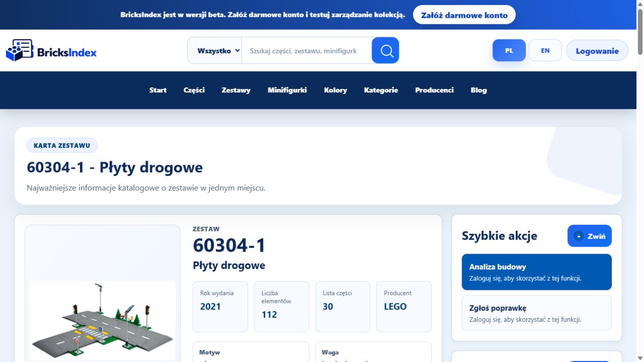 Karta zestawu LEGO 60304-1 z wejściem do analizy budowy