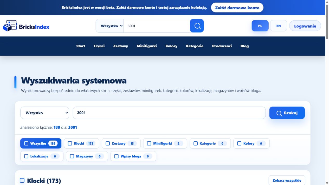 Wyszukiwarka katalogu BricksIndex z wynikami dla klocka 3001