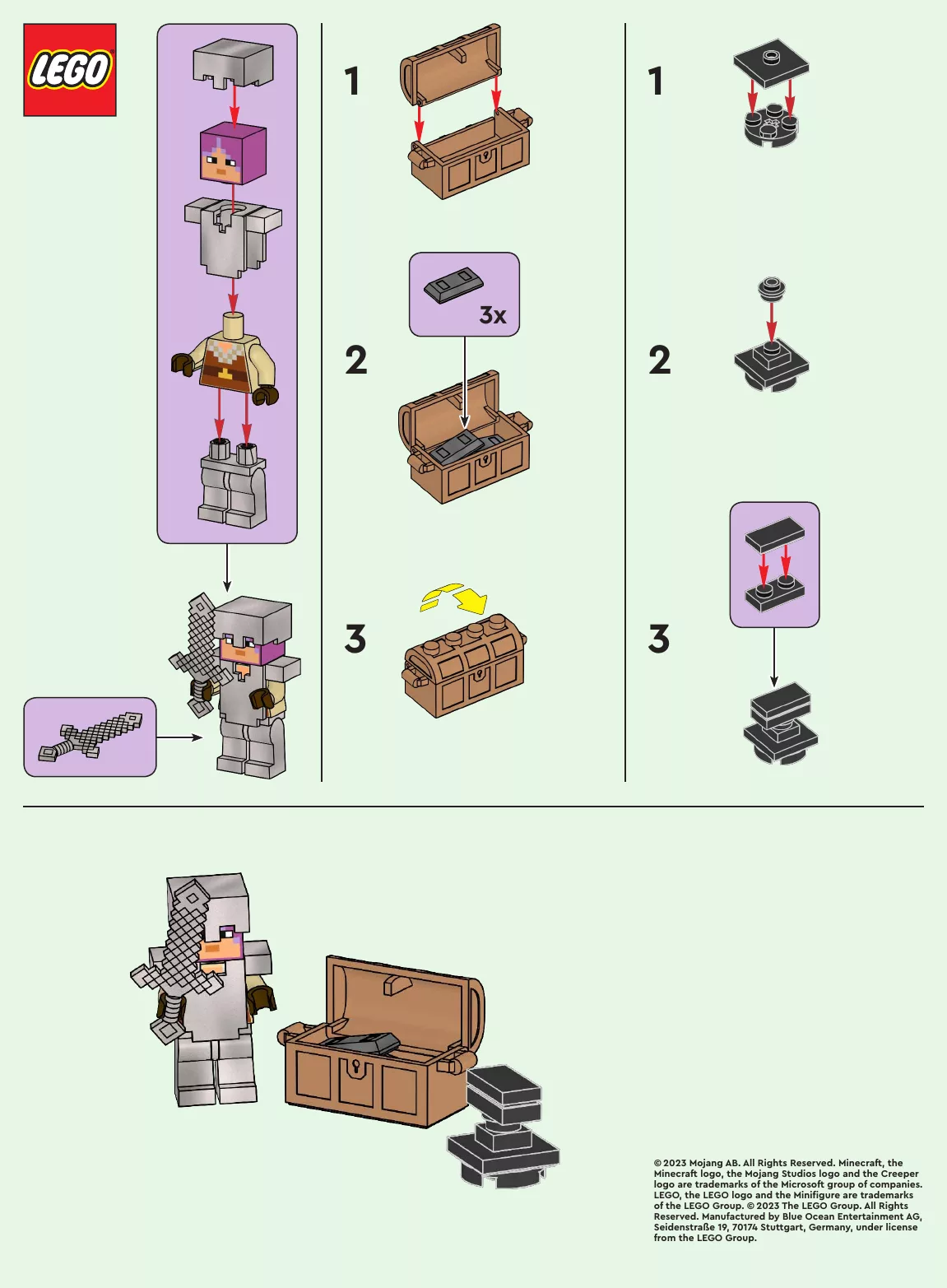 LEGO Minecraft 662309-1 rycerz ze skrzynią i kowadłem – materiał Blue Ocean